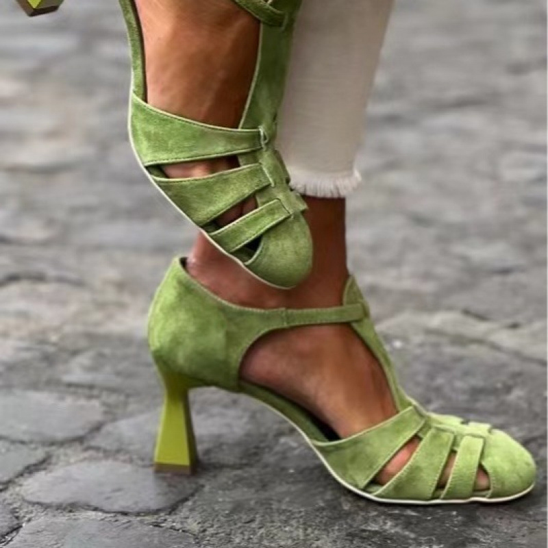 Summer Clothing Stores - Sandali da donna verdi in camoscio